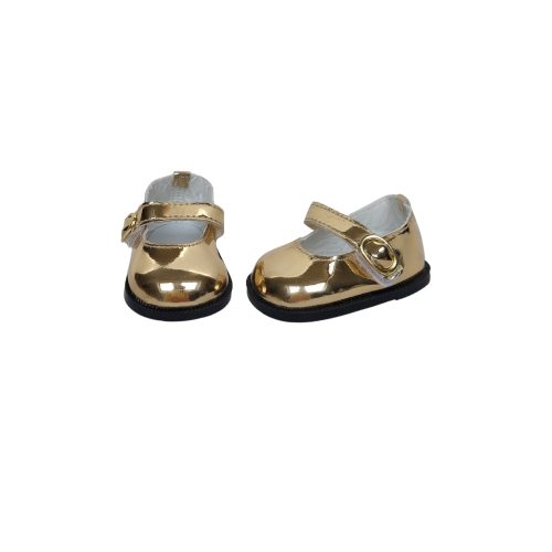 Golden patent leather shoes