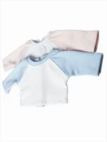 A white raglan shirt with pink sleeves