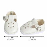 White Cut-Out T-Bar Shoes for 8–10″ Dolls