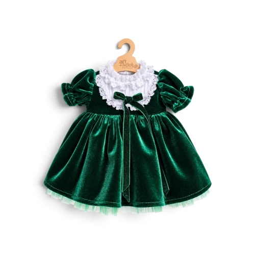 Green Velvet Dress with Lace for Dolls
