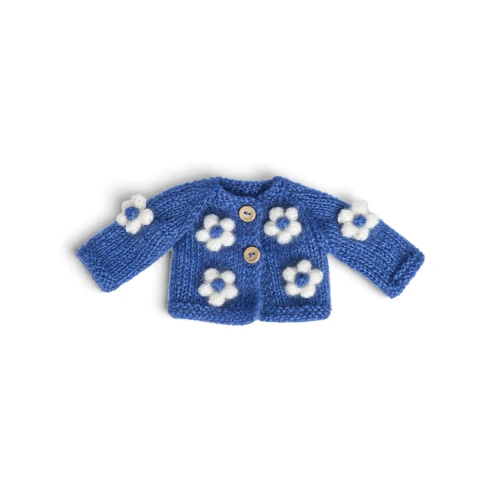 Blue Mohair Cardigan with Flowers for Dolls