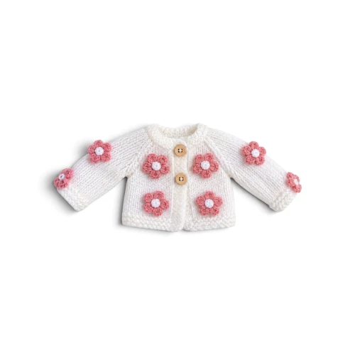 White Mohair Cardigan with Flowers for Dolls