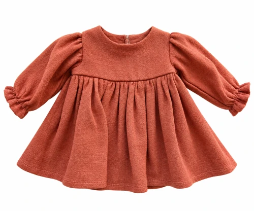 Rust Linen Dress with Puff Sleeves