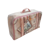 A suitcase with a hand-painted pattern