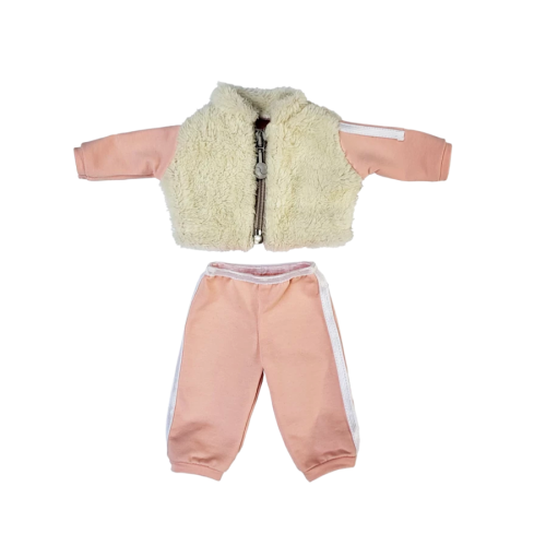 A pink tracksuit with fur